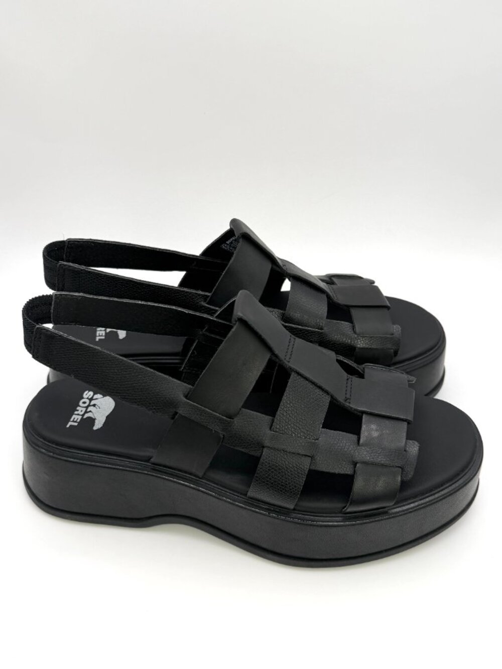 SOREL Dayspring Black Leather Platform Wedge Slingback Sandals Women’s 9.5 NIB - Picture 6 of 13